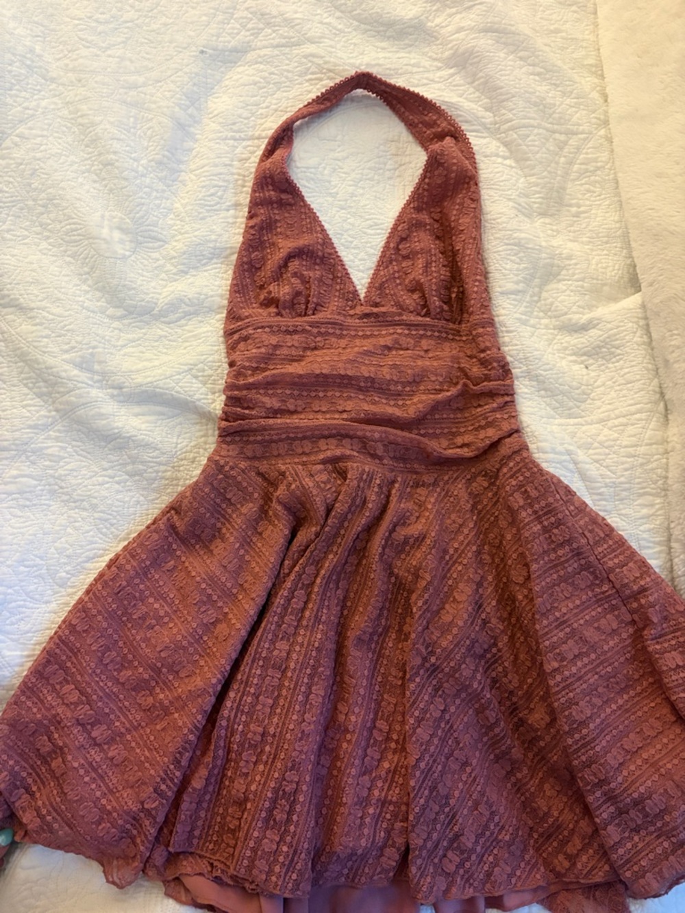 Backless Halter Lace Fit & Flare Mini Dress in Mauve